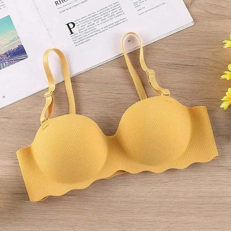 Female Gather Removable Shoulder Strap Solid Color Wireless Lingerie One-pieces Sexy Bras Push Up Seamless Underwear for Women Everyday Spandex