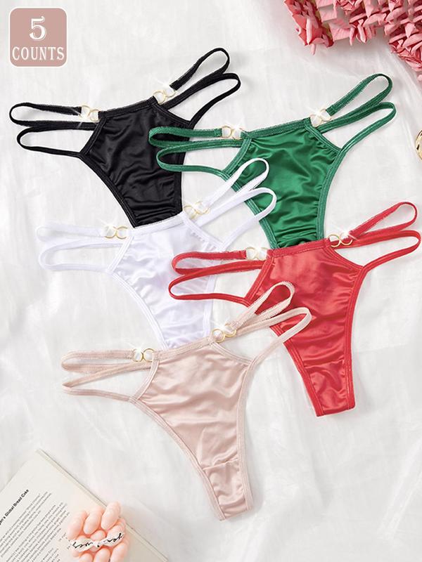 Women's Plain Cut Out Ring Linked Thong, Soft Comfy Breathable Drop Waist Knicker, Ladies Underwear for All Seasons Daily Wear