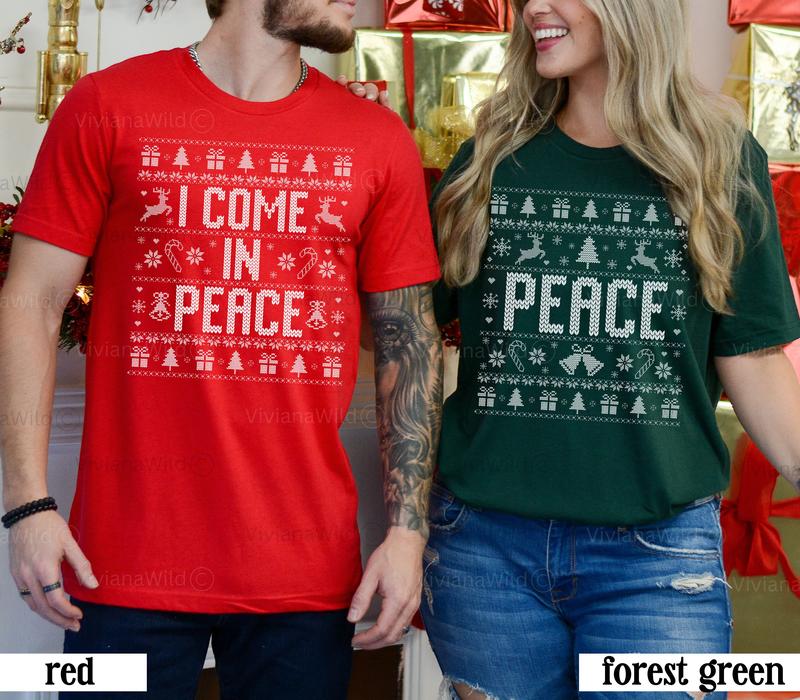 Couples Ugly Christmas Shirt, Couples Funny Matching Ugly Christmas tshirt, I Come In Peace Couples Christmas t-shirt, Ugly Christmas Party