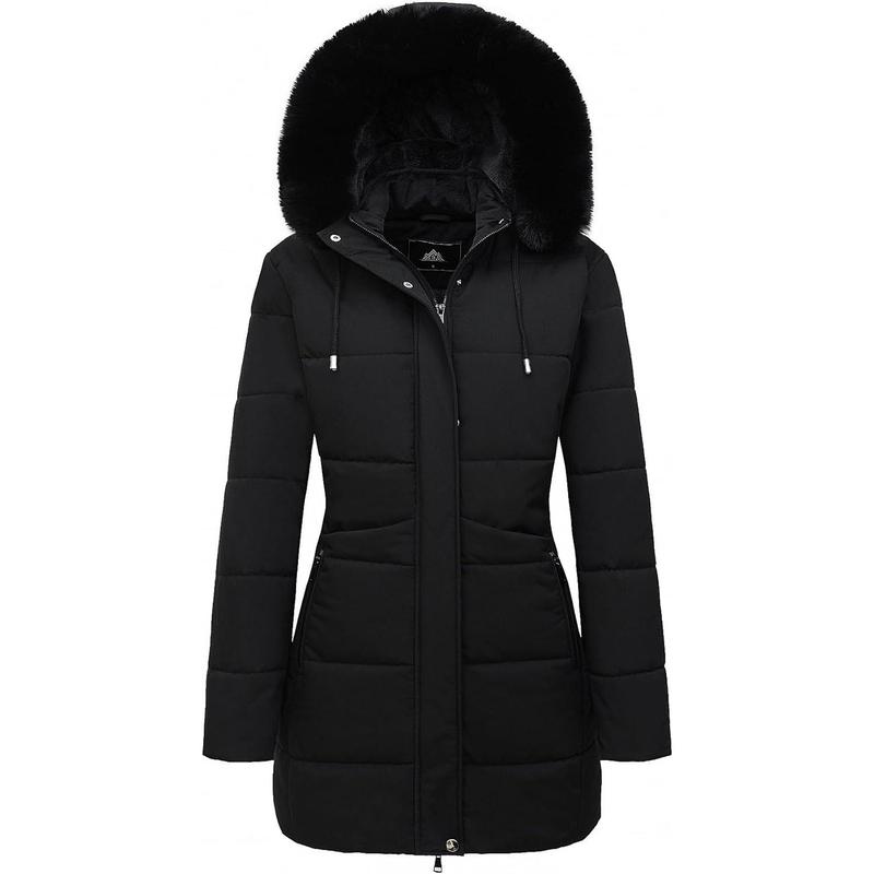 MOERDENG Women's Winter Puffer Coat Thicken Fleece Lined Down Jacket Waterproof Faux Fur Detachable Hooded Parka