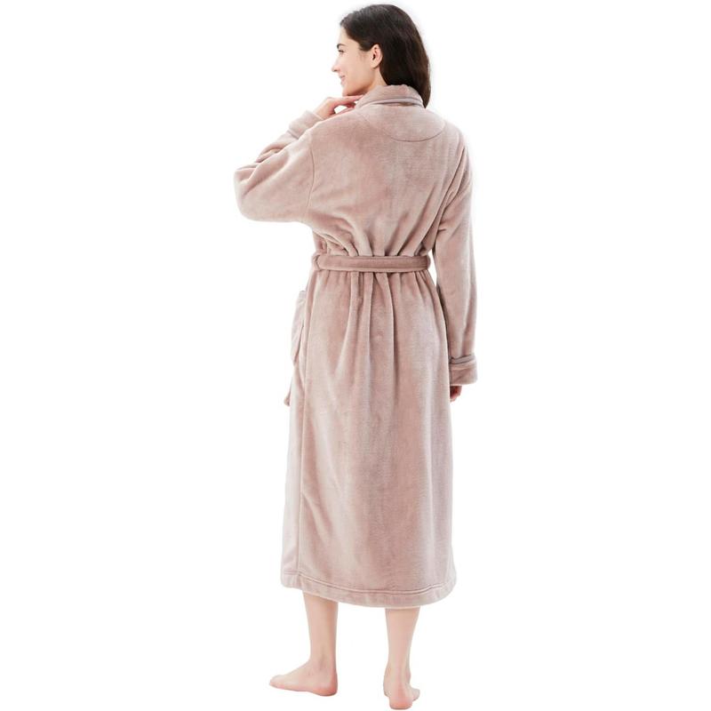 Women'Bathrobe Shawl Collar Hooded,Lounge Sleepwear Robe Side Pockets