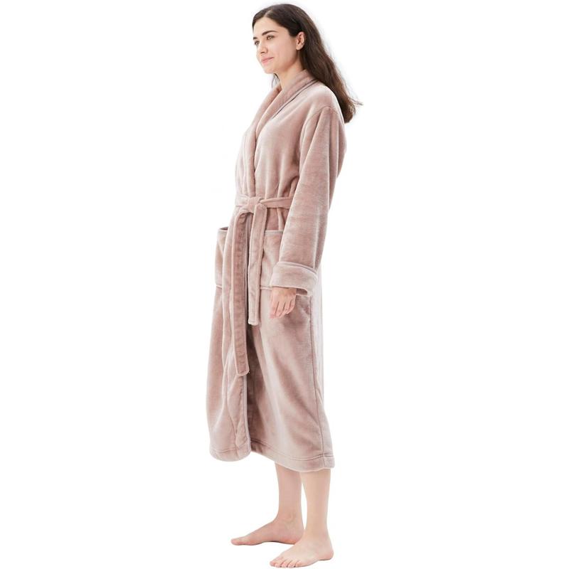 Women'Bathrobe Shawl Collar Hooded,Lounge Sleepwear Robe Side Pockets