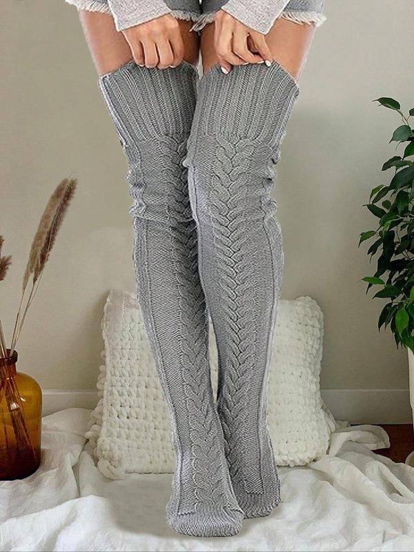 Women's Solid Wool Over The Knee Socks, Casual Comfy Warm Knee-high Socks for Fall & Winter, Women's Socks for Daily Wear