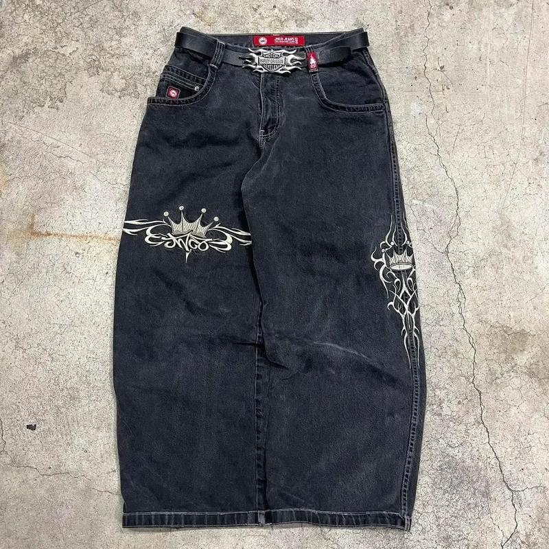 Festival Carnival]Jeans New Y2K Womens Harajuku Retro Hip Hop Embroidery Baggy Jeans Black Pants Gothic High Waisted Wide Trousers Streetwear Womenswear Bottom