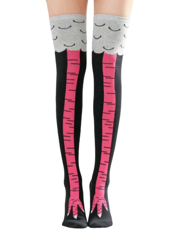 Women's Cartoon Chicken Feet Print Over The Knee Socks, Cute Comfy Stockings for Daily Wear, Ladies Socks for All Seasons