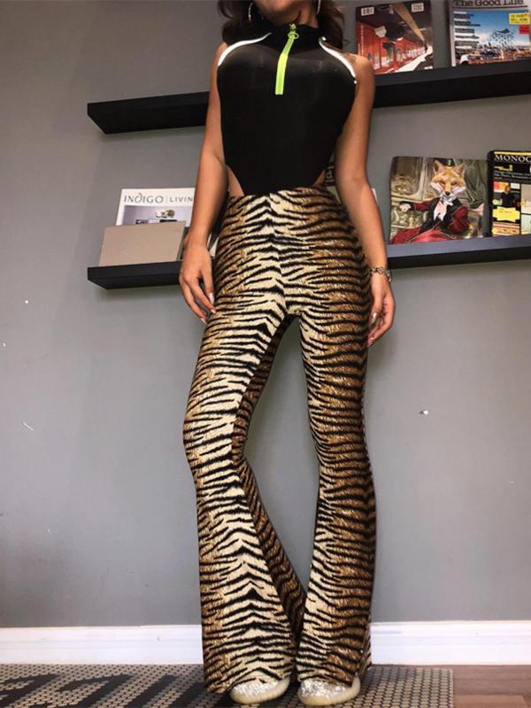 Women's Leopard Print High Waist Flare Leg Pants, Street Style Bell Bottom Trousers For Party Club, Ladies Bottoms For All Seasons