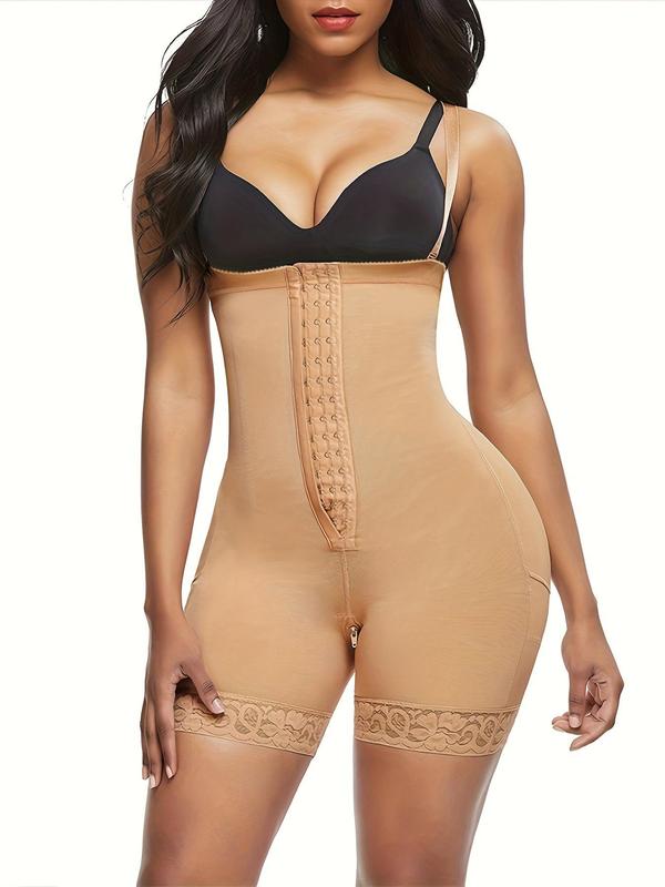 Women's Contrast Lace Adjustable Hook & Eye Waist Shapewear Shorts, Firm Adjustable Strap Tummy Control Shaper, High Stretch Seamless Shapewear Bottoms for All Seasons