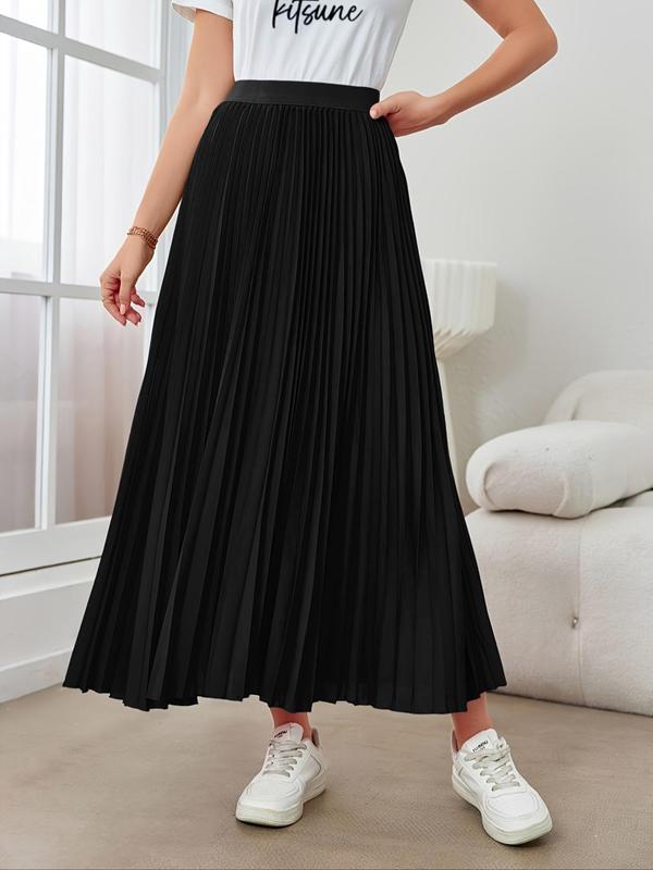 Women's Solid High Waist Pleated Skirt, Elegant Fashion A Line Long Skirt for Daily Outdoor Wear, Women Bottoms for All Seasons