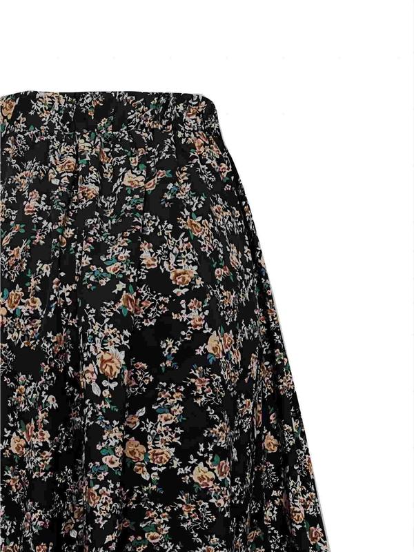 Women's Ditsy Floral Print Elastic Waist A Line Skirt, Boho High Waist Long Skirt For Beach Holiday Vacation, Ladies Spring & Fall Clothes