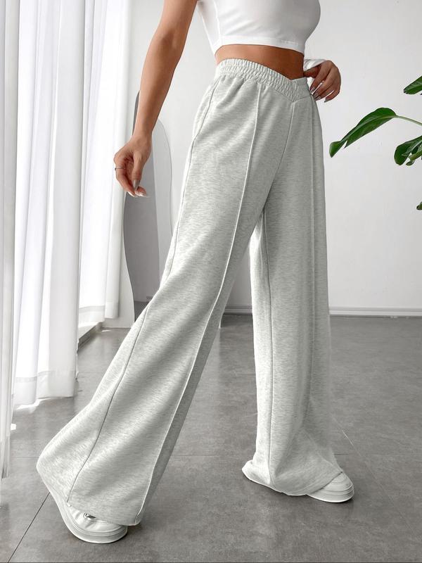 Women's Solid Color Straight Leg Pants, Casual Comfy Bell Bottom Trousers for Daily Wear, Ladies Bottoms for Fall & Winter