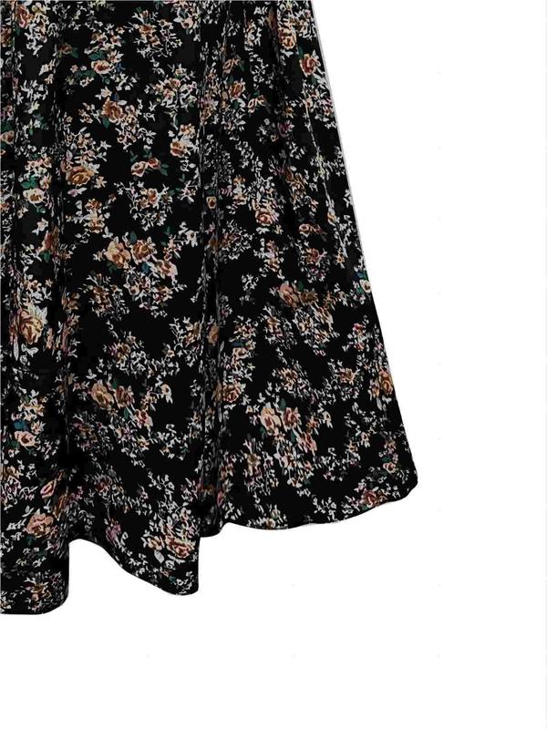 Women's Ditsy Floral Print Elastic Waist A Line Skirt, Boho High Waist Long Skirt For Beach Holiday Vacation, Ladies Spring & Fall Clothes