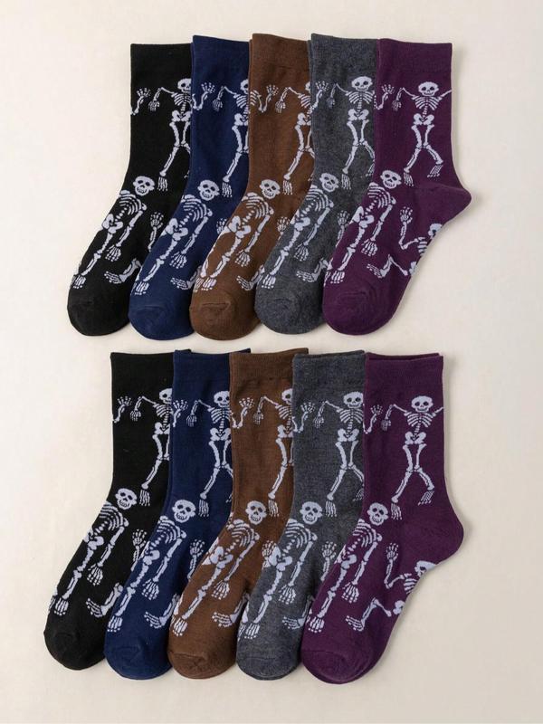 Women's Skull Print Crew Socks, Fashion Comfy Breathable Socks, Multipack Graphic Socks for All Seasons