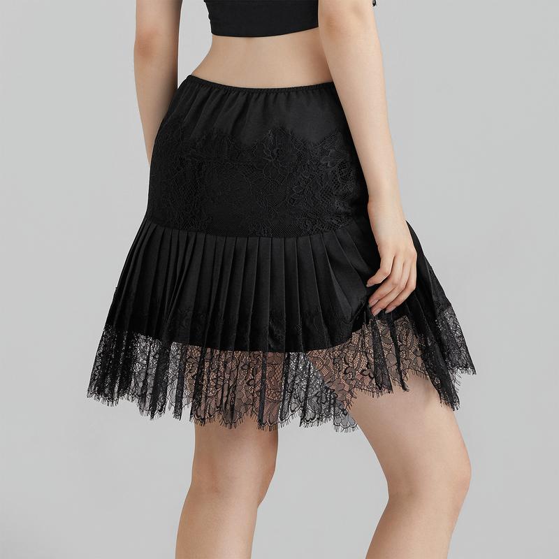 Women Y2k Lace Half Slip Skirt Low Rise Pleated Ruffle LaceTrim Mini Skirt Layered Flowy Short Skirts Underskirt