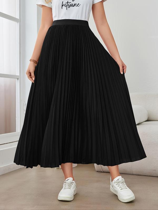 Women's Solid High Waist Pleated Skirt, Elegant Fashion A Line Long Skirt for Daily Outdoor Wear, Women Bottoms for All Seasons