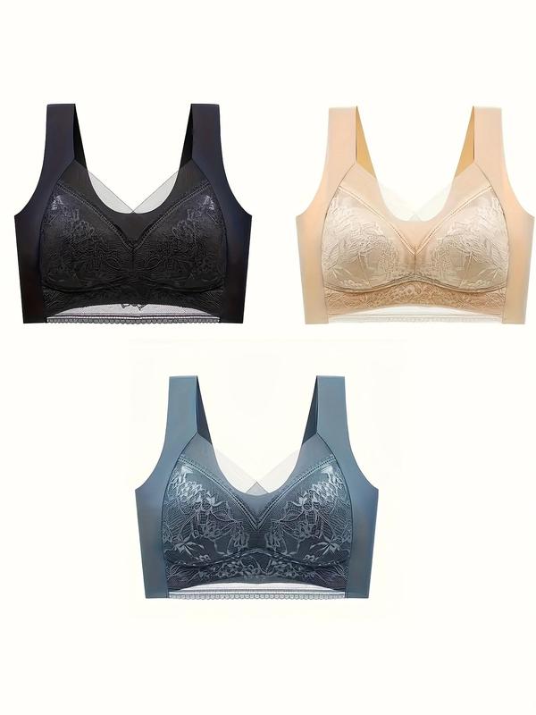 Women's Floral Lace Wireless Bralette, Soft Comfy Breathable Seamless Lingerie for All Seasons, Women's Underwear for Daily Wear