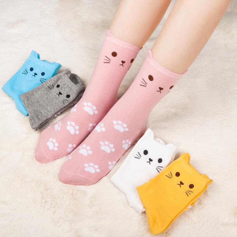 5 Pairs Women's Cat Socks Cat Gifts for Cat Lovers Cat Mom Gifts Cat Gifts for Women Teenage Girls Fabric Lady，Cute gift for Daughter，for son,for child,kid,lovely gift,cure gift,birthday present, Womenswear Animal cute socks