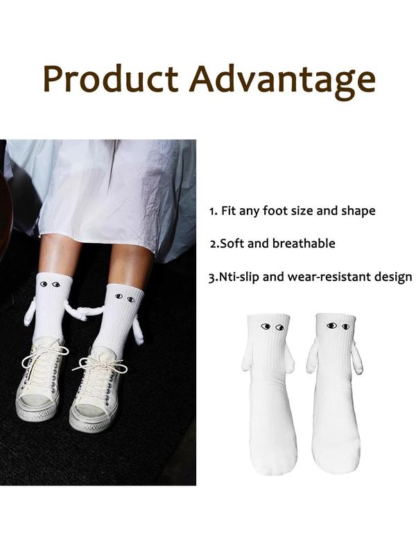 Women's Eyes Embroidery Holding Hand Magnetic Crew Socks, Cute Funny Magnetic Attraction Mid-Calf Socks for Women, Soft Comfy Breathable Socks for Fall & Winter