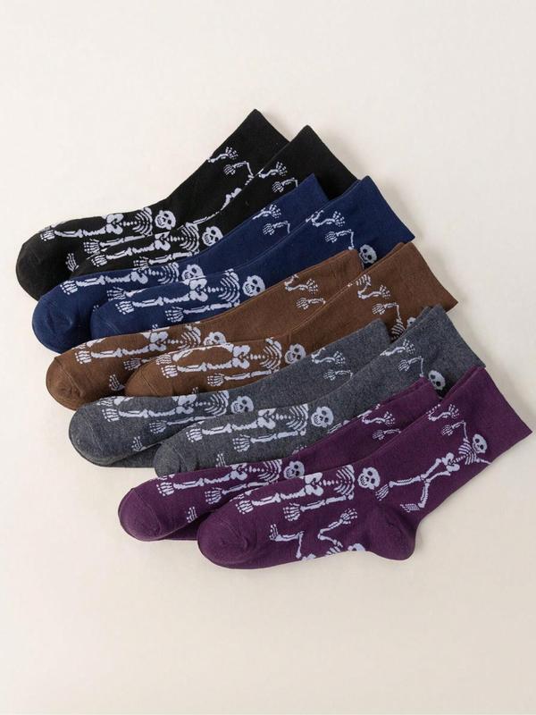 Women's Skull Print Crew Socks, Fashion Comfy Breathable Socks, Multipack Graphic Socks for All Seasons