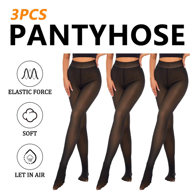 Woman 3 Piece Transparent Tight Fleece Lined Thick High Waist Elasticity Thermal Pantyhose  Warm Leggings