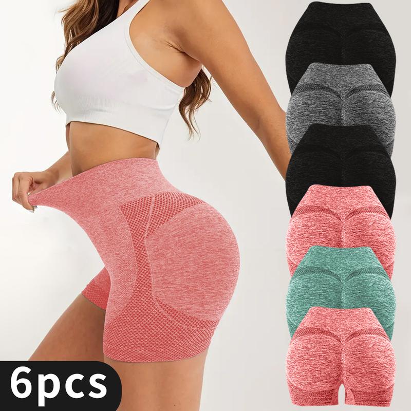 6-Pack High-Waisted girlshorts - Tummy Control, Butt Lifting, Breathable Shorts with Elegant Style and Assorted Solid Colors panty polyester