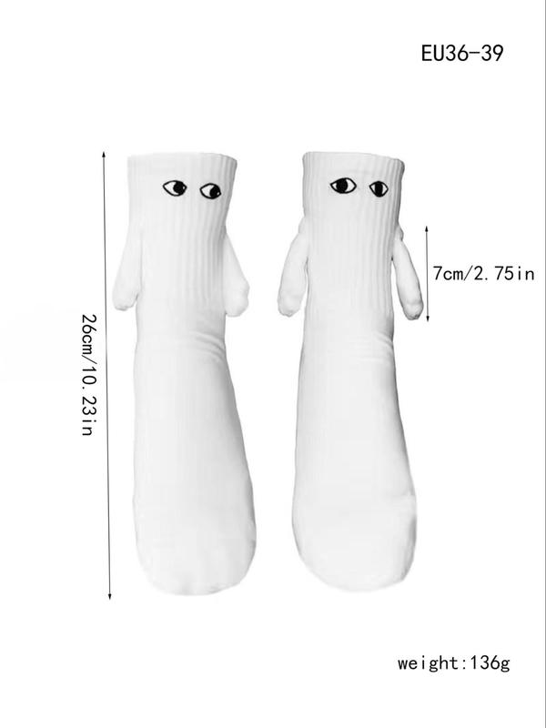 Women's Eyes Embroidery Holding Hand Magnetic Crew Socks, Cute Funny Magnetic Attraction Mid-Calf Socks for Women, Soft Comfy Breathable Socks for Fall & Winter