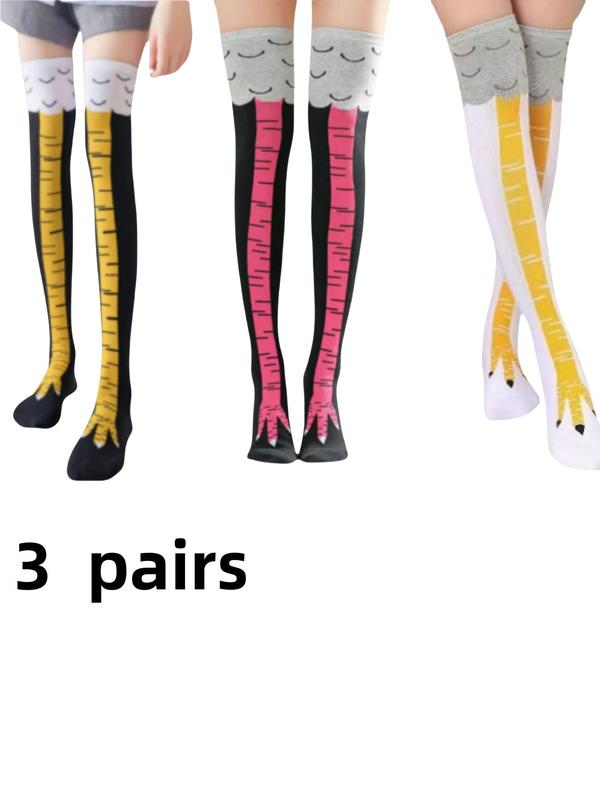 Women's Cartoon Chicken Feet Print Over The Knee Socks, Cute Comfy Stockings for Daily Wear, Ladies Socks for All Seasons