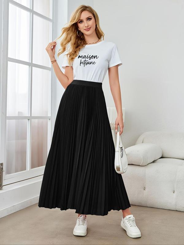 Women's Solid High Waist Pleated Skirt, Elegant Fashion A Line Long Skirt for Daily Outdoor Wear, Women Bottoms for All Seasons