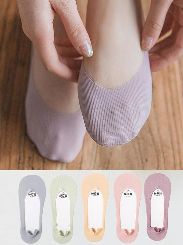 Women's 5 Pairs Solid Invisible Socks, Summer 2024 Breathable Comfortable Socks for Daily Wear, Women's Socks for Summer