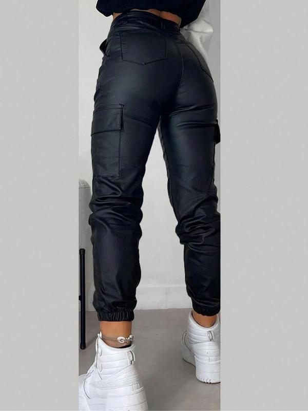 Women's Solid Button Pocket Cargo Pants, Elegant Fashion Casual Trousers for Daily Outdoor Wear, Ladies Bottoms for All Seasons