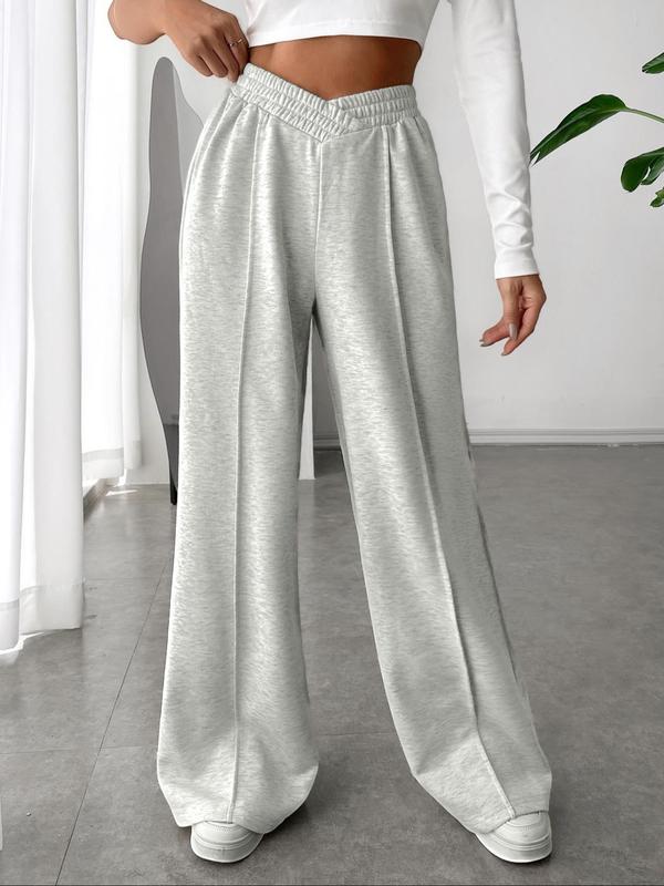 Women's Solid Color Straight Leg Pants, Casual Comfy Bell Bottom Trousers for Daily Wear, Ladies Bottoms for Fall & Winter