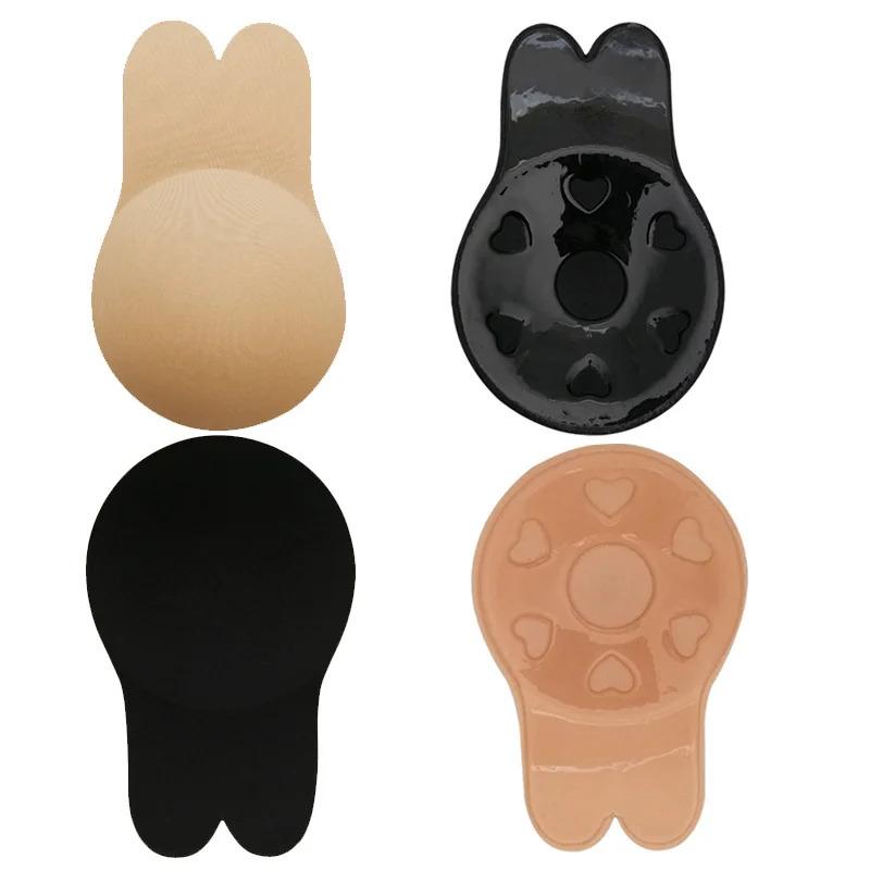 Women Push Up Bras Self Adhesive Silicone Strapless Invisible Bra Reusable Sticky Breast Lift Tape Rabbit Nipple Cover Bra Pads