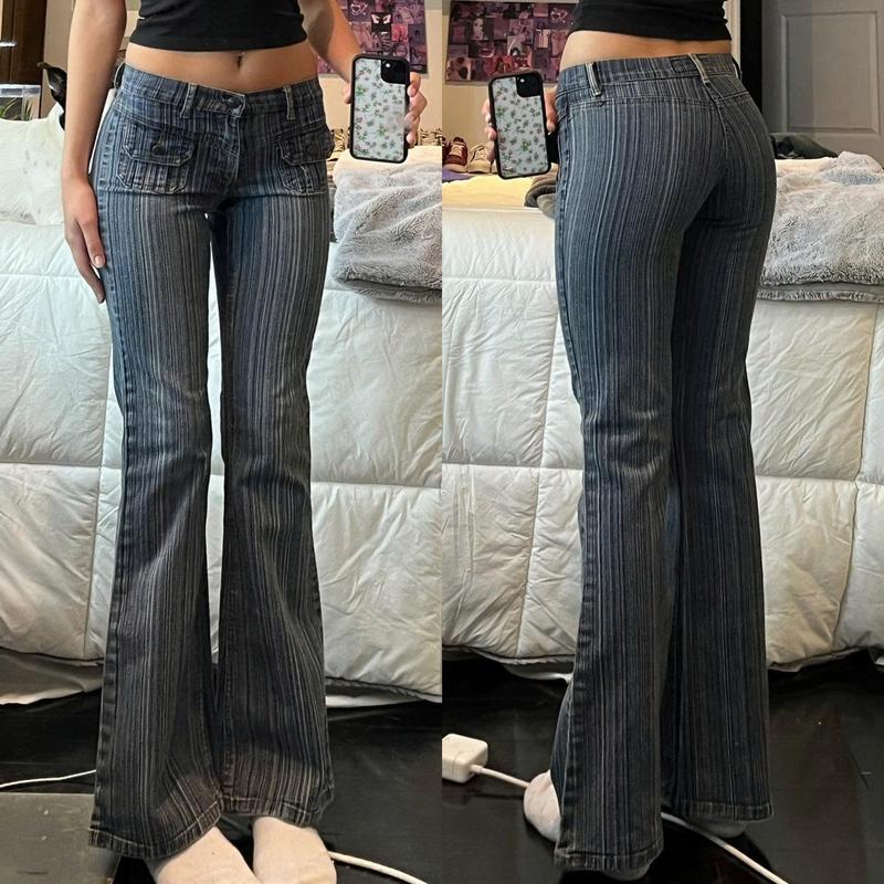 Vintage Y2K Low Rise Flare PARASUCO Jeans, 2000s Striped Low Rise Flared Jeans, Miss Me Jeans, Women's Bootcut Jeans, 2000s Jeans