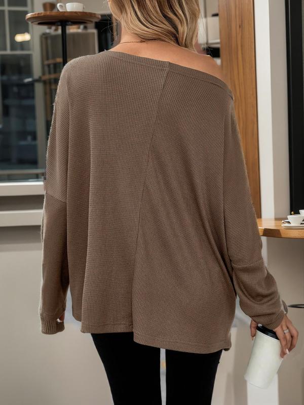 Women's Plain Off Shoulder Sweater, Casual Long Sleeve Jumper for Spring & Fall, Fashion Women's Knitwear for Daily Wear