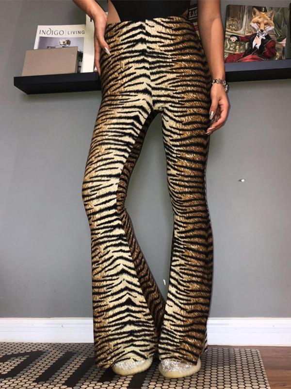 Women's Leopard Print High Waist Flare Leg Pants, Street Style Bell Bottom Trousers For Party Club, Ladies Bottoms For All Seasons