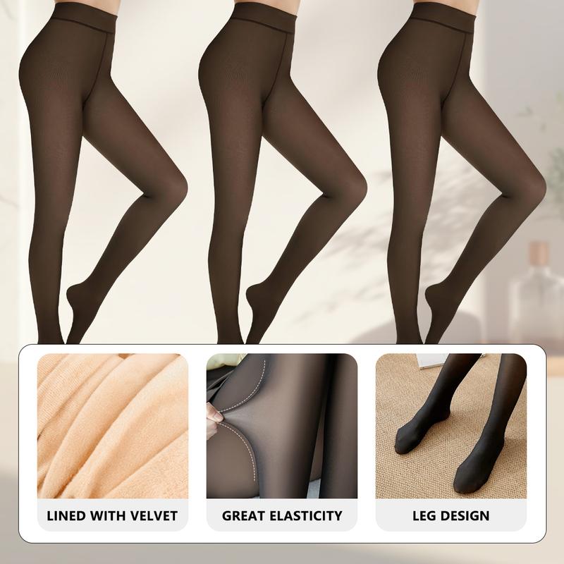 Woman 3 Piece Transparent Tight Fleece Lined Thick High Waist Elasticity Thermal Pantyhose  Warm Leggings