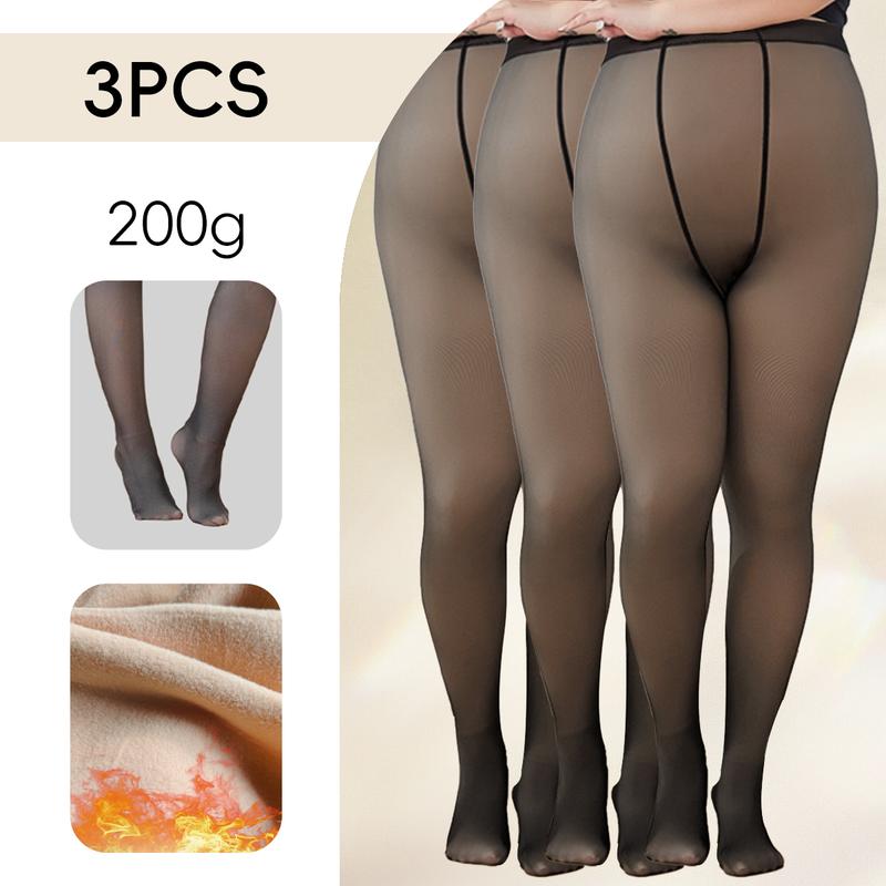 Woman 3 Piece Transparent Tight Fleece Lined Thick High Waist Elasticity Thermal Pantyhose  Warm Leggings