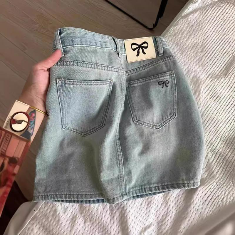 Plus size retro denim skirt for women plump girls loose slimming high waist sheath A-line short skirt Womenswear Bottom