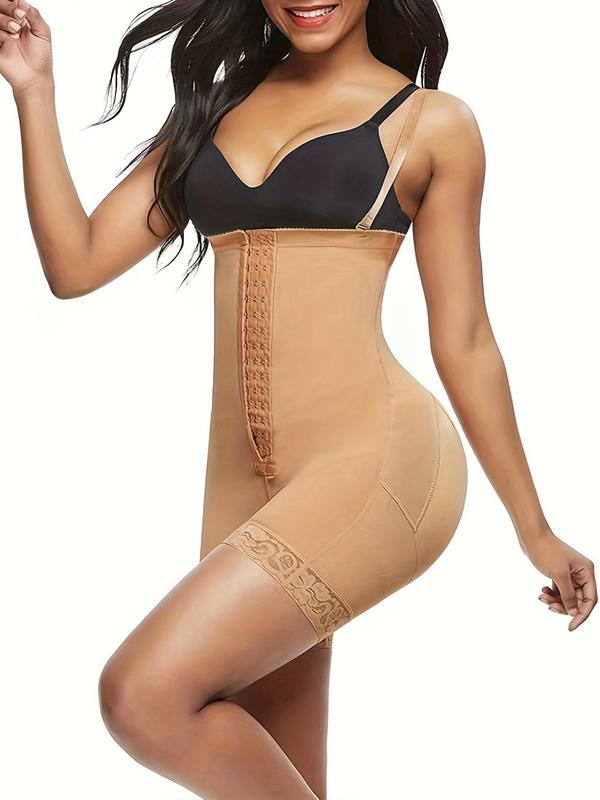 Women's Contrast Lace Adjustable Hook & Eye Waist Shapewear Shorts, Firm Adjustable Strap Tummy Control Shaper, High Stretch Seamless Shapewear Bottoms for All Seasons