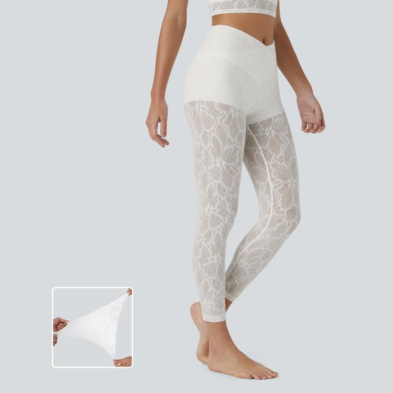 Halara High Waisted Crossover 2-in-1 7 8 Lace Casual Leggings