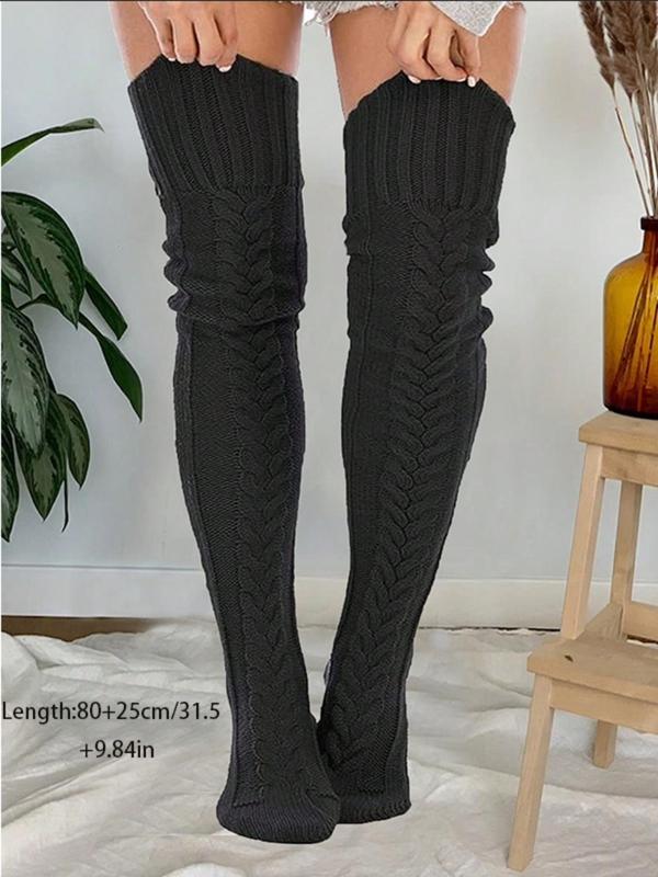 Women's Solid Wool Over The Knee Socks, Casual Comfy Warm Knee-high Socks for Fall & Winter, Women's Socks for Daily Wear