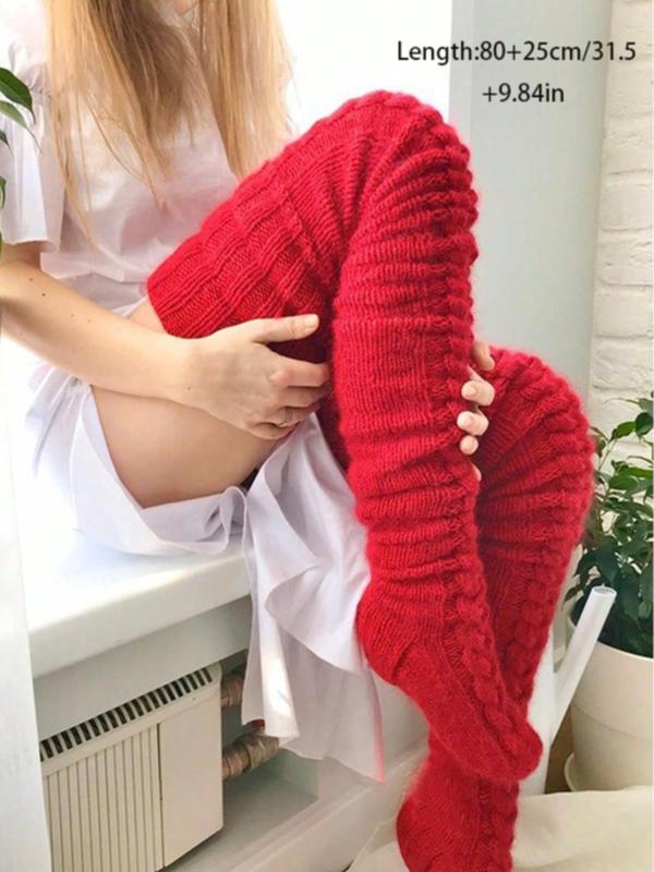 Women's Solid Wool Over The Knee Socks, Casual Comfy Warm Knee-high Socks for Fall & Winter, Women's Socks for Daily Wear