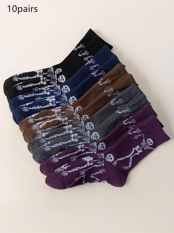 Women's Skull Print Crew Socks, Fashion Comfy Breathable Socks, Multipack Graphic Socks for All Seasons