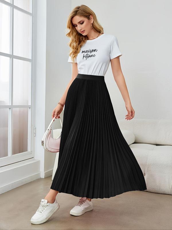 Women's Solid High Waist Pleated Skirt, Elegant Fashion A Line Long Skirt for Daily Outdoor Wear, Women Bottoms for All Seasons