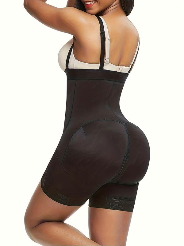 Women's Contrast Lace Adjustable Hook & Eye Waist Shapewear Shorts, Firm Adjustable Strap Tummy Control Shaper, High Stretch Seamless Shapewear Bottoms for All Seasons