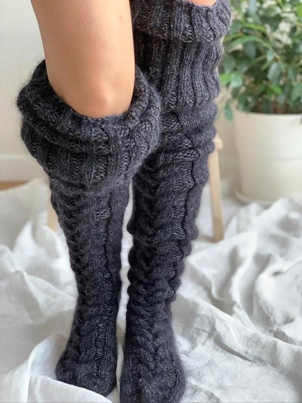 Women's Solid Wool Over The Knee Socks, Casual Comfy Warm Knee-high Socks for Fall & Winter, Women's Socks for Daily Wear