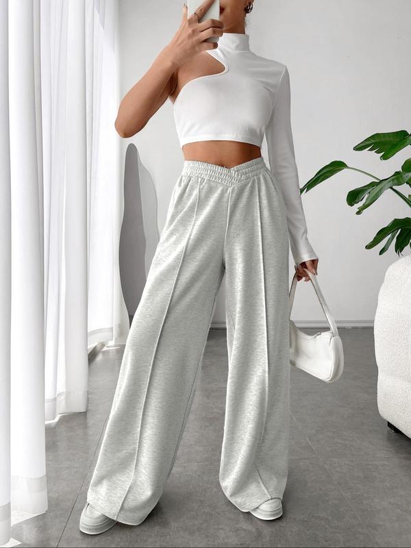 Women's Solid Color Straight Leg Pants, Casual Comfy Bell Bottom Trousers for Daily Wear, Ladies Bottoms for Fall & Winter