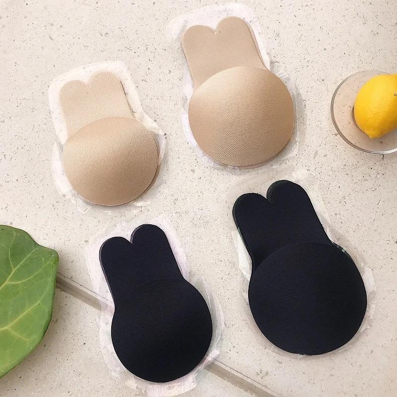 Women Push Up Bras Self Adhesive Silicone Strapless Invisible Bra Reusable Sticky Breast Lift Tape Rabbit Nipple Cover Bra Pads