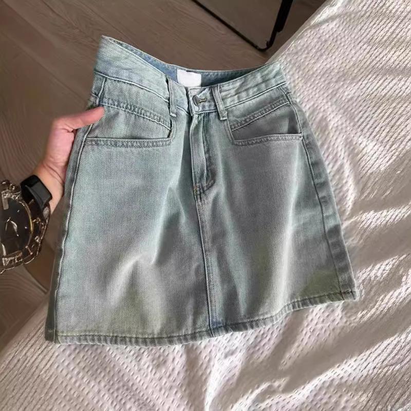 Plus size retro denim skirt for women plump girls loose slimming high waist sheath A-line short skirt Womenswear Bottom