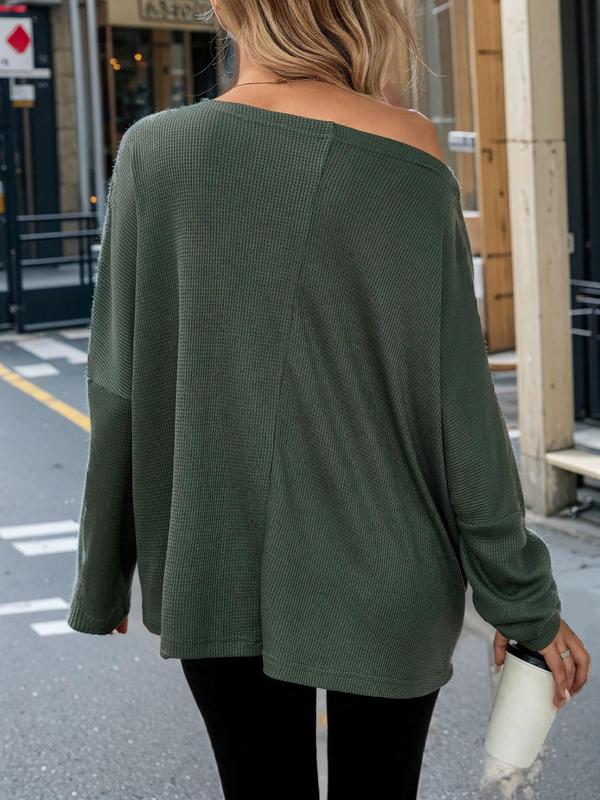 Women's Plain Off Shoulder Sweater, Casual Long Sleeve Jumper for Spring & Fall, Fashion Women's Knitwear for Daily Wear