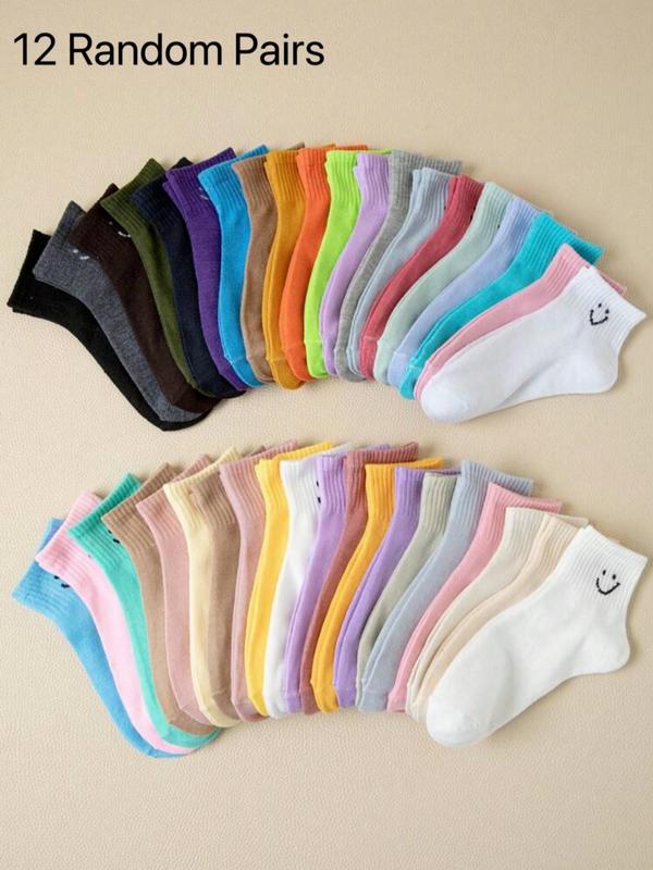 Random Women's Colorful Ankle Socks, 12 Pairs Casual Moisture Wicking Low Cut Socks, Soft Comfy Breathable Socks for All Seasons Daily Wear